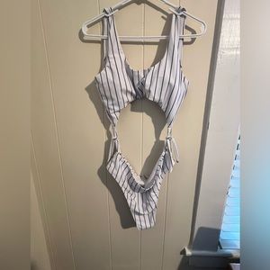 Baseball striped two piece attached bathing suit